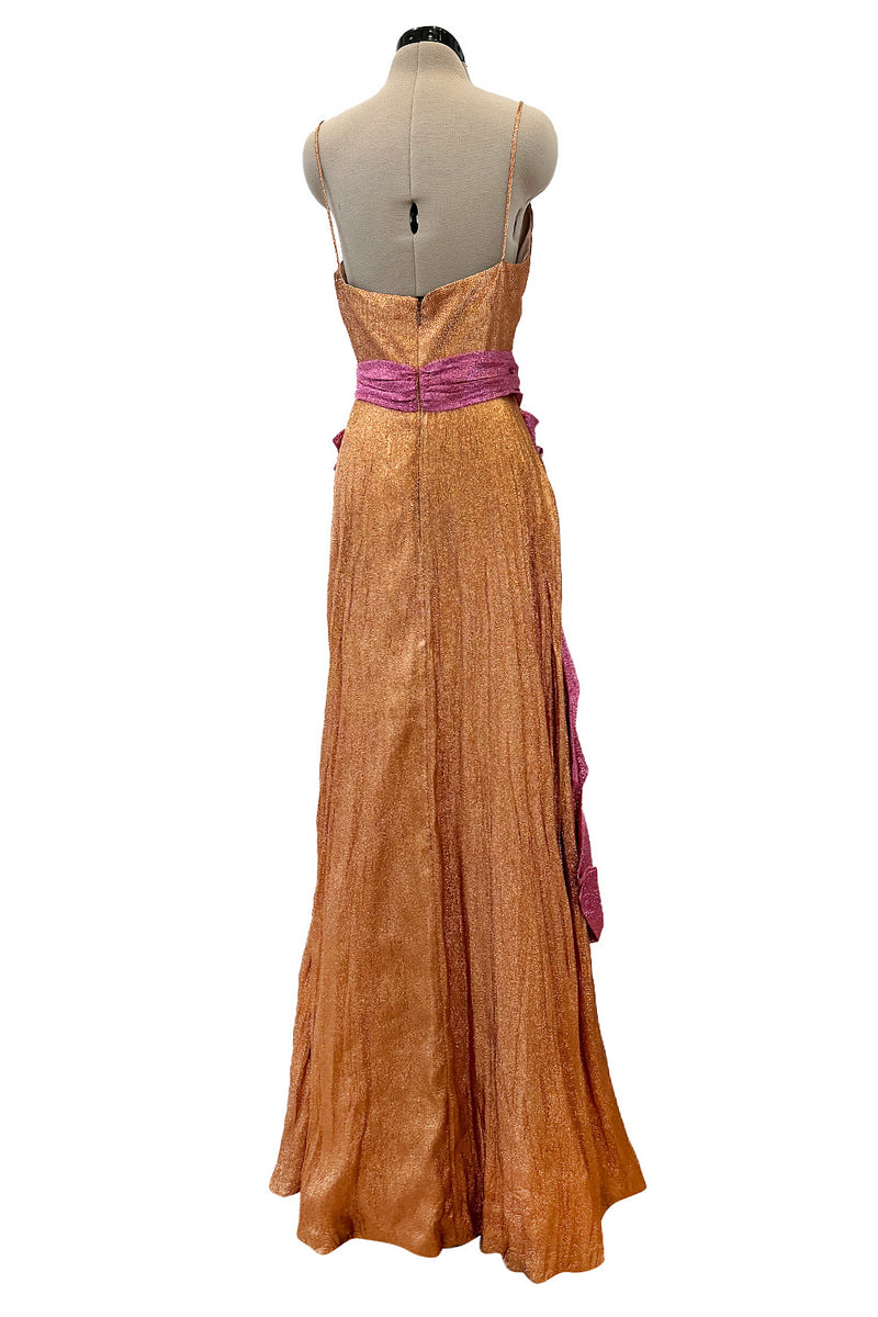 gucci gold lame dress GUCCI Pleated Silk-Cady And Lam Gown