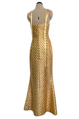 Extraordinary & Rare Fall 1995 Todd Oldham Runway Gold Metallic Woven Ribbon Dress