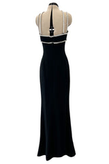 Incredible & Rare Fall 1995 Todd Oldham Runway Black Silk Creoe Dress w Large Crystal Detailing