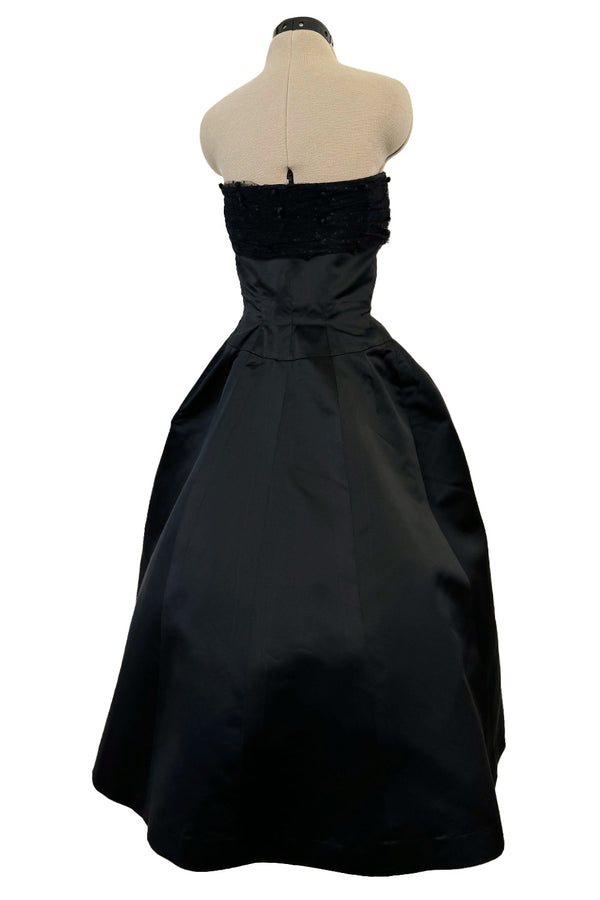 Extraordinary Winter 1954 Cristobal Balenciaga Haute Couture Strapless Black Silk Dress w Lace Bodice