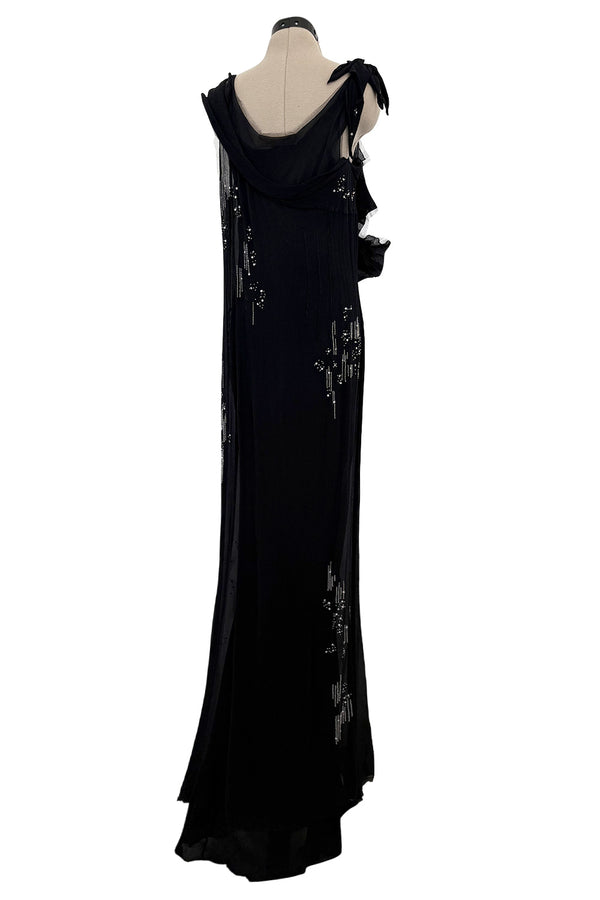 Phenomenal Fall 2006 John Galliano Black Silk Chiffon Dress w Sequins & Beading