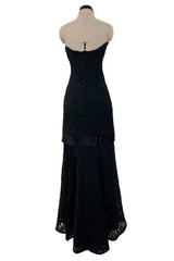 Spring 1987 Yves Saint Laurent Haute Couture Strapless Black Handmade Lace Dress