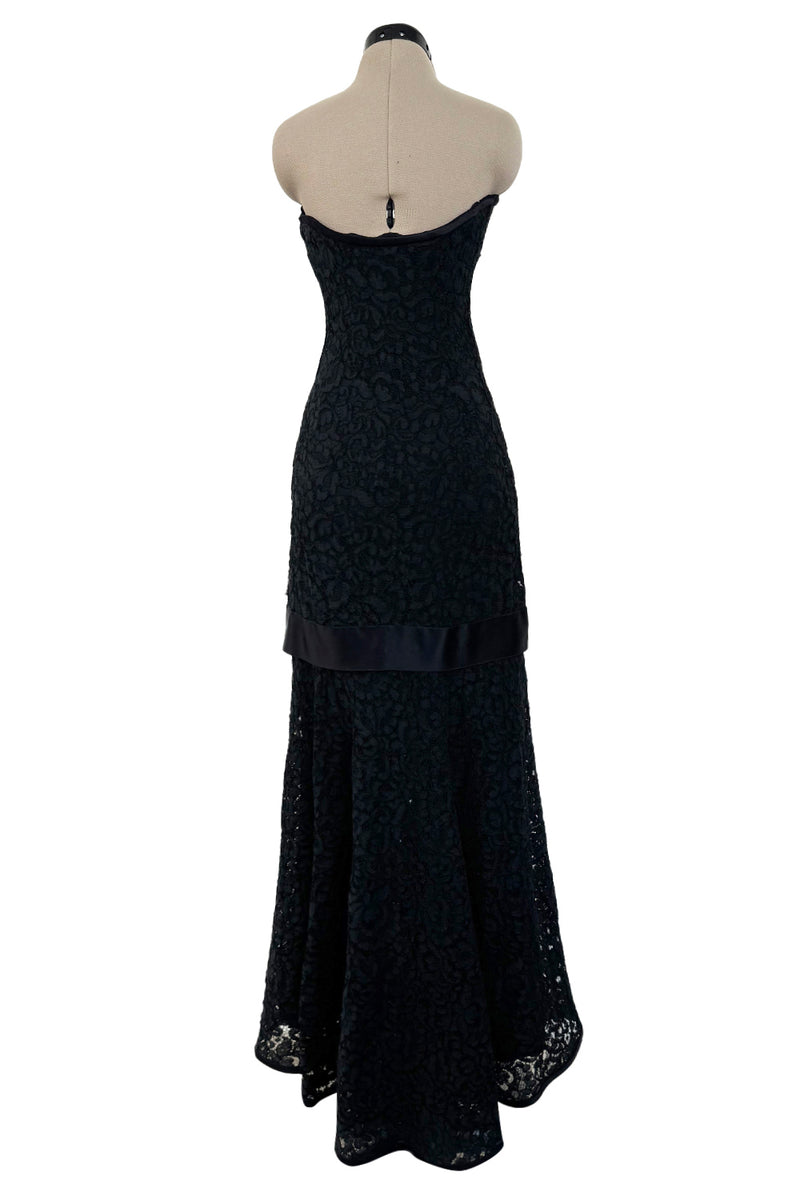 Spring 1987 Yves Saint Laurent Haute Couture Strapless Black Handmade Lace Dress