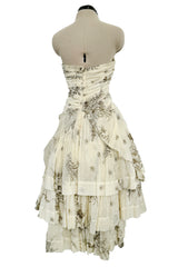 Spring 2004 Prada by Miuccia Variation on Look 52 Printed Ivory Strapless Cotton Dress
