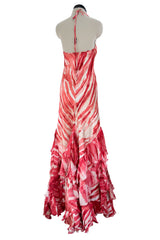 Fantastic Spring 2005 Roberto Cavalli Coral Runway Print Dress w Phenomenal Ruffled Skirt
