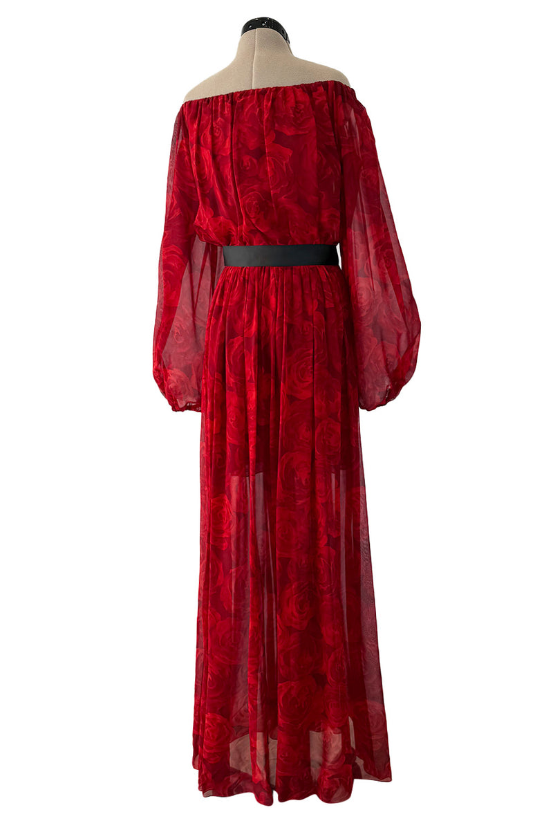 Beautiful Fall 1994 Yves Saint Laurent Red Rose Print Off Shoulder Dre Shrimpton Couture Beautiful Fall 1994 Yves Saint Laurent Red Rose Print Off Shoulder Dre Shrimpton Couture