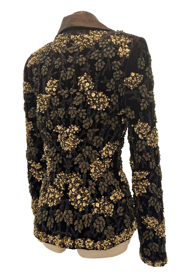 Exceptional 2004 John Anthony Couture Brown Velvet Heavily Hand Embroidered & Beaded Jacket