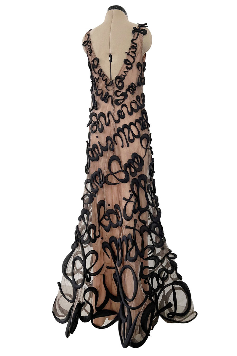 Exquisite Fall 2000 Jean Paul Gaultier Haute Couture Nude & Black Net 3D  'Script' Dress