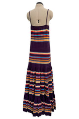 Spring 1977 Christian Dior by Marc Bohan Purple & Multi Coloured Stripe Cotton Jersey Dress