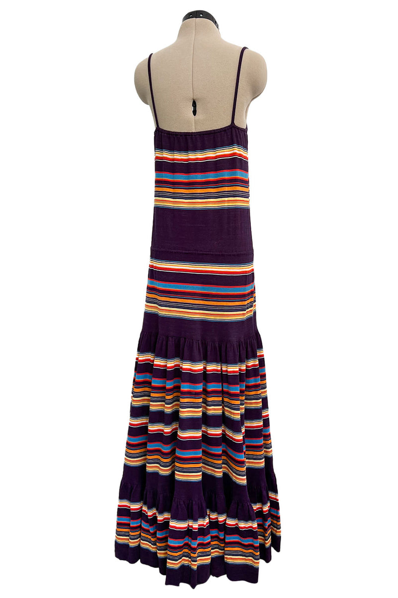 Spring 1977 Christian Dior by Marc Bohan Purple & Multi Coloured Stripe Cotton Jersey Dress