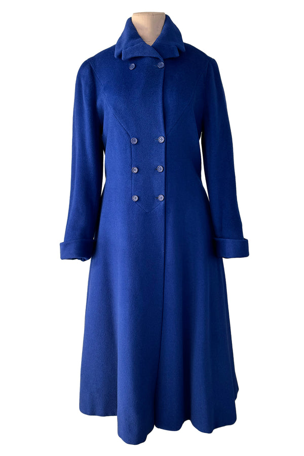 Extraordinary Fall 1952 Lanvin by Castillo Haute Couture Brilliant Blue Alpaca Coat w Button Front