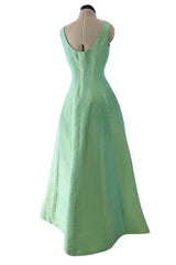 Rare Spring 1964 Cristobal Balenciaga Haute Couture Pale Mint Green Sculpted Silk Taffeta Dress