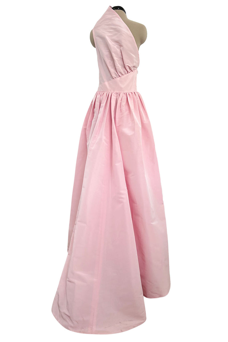 Dreamy Early 1980s Bill Blass Pale Pink Silk One Shoulder Dress w Full Slightly Trained Skirt