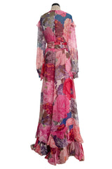 c. Resort 2020 Valentino by Pierpaolo Piccioli Ruffle Detailed Silk Chiffon Floral Caftan Dress w Tie Belt