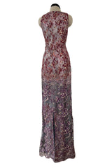 Exceptional Spring 1998 Christian Lacroix Runway Net Lace & French Blue Printed Silk Dress