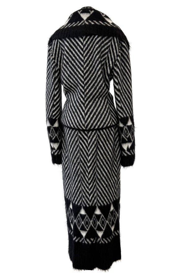 Exquisite & Rare Fall 1999 John Galliano Mohair Angora Printed Jacket Skirt Suit