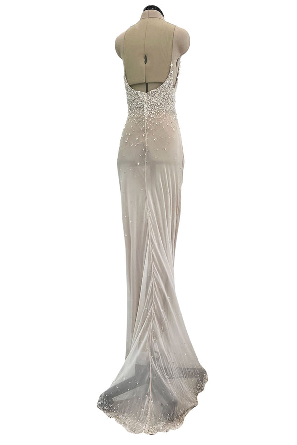 Dreamy 1993 John Anthony Couture Ivory Silk Chiffon Dress w Extensive Beading & Train