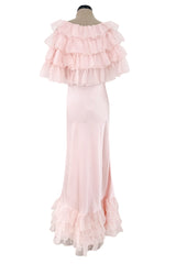 Prettiest Fall 2022 Rodarte Runway Look 9 Pink Silk Dress w Chiffon Ruffle & Flower Detail