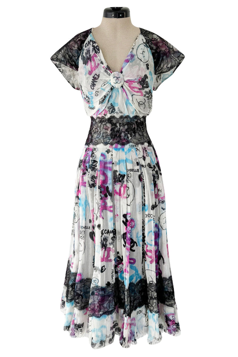 Spectacular Cruise 2007 Chanel by Karl Lagerfeld Chanel Print Silk Chiffon Dress