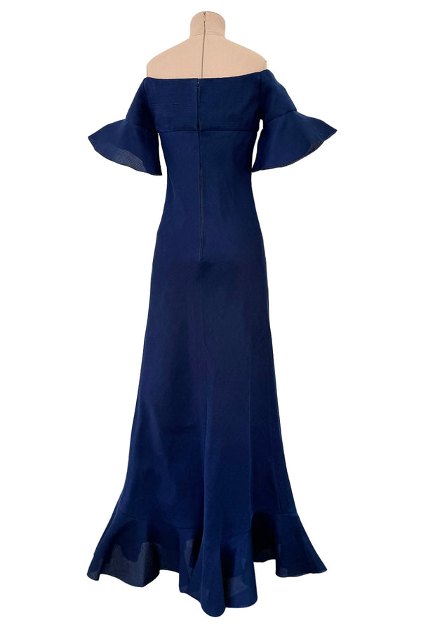Rare Spring 1972 Christian Dior by Marc Bohan Haute Couture Blue Silk Gazaar Dress