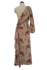 Resort 2008 Prada by Miuccia Prada Look 5 One Shoulder Floral Printed Silk Dress w Low Side Plunge