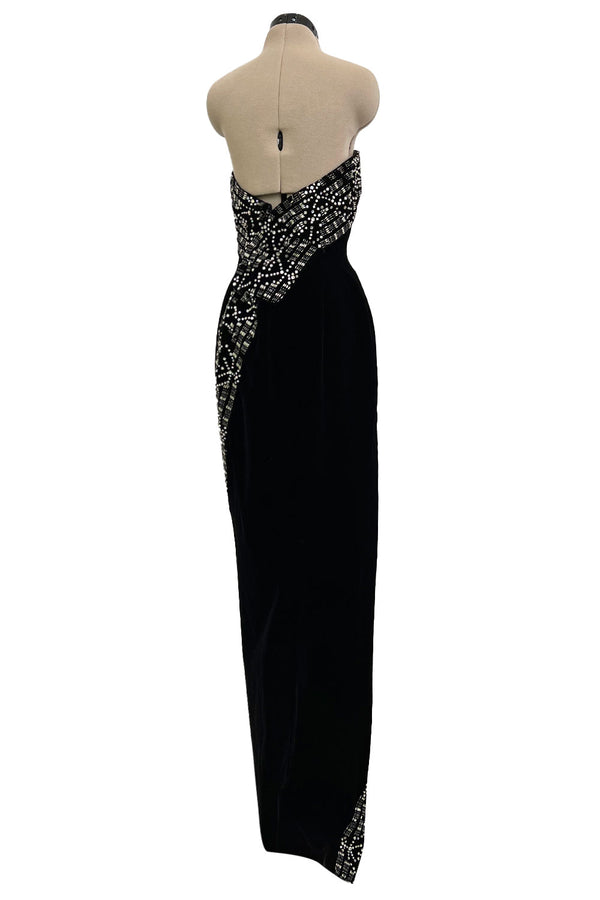 Incredible 1950s Maria Antonelli Roma Rare Alta Moda Couture Velvet Beaded Strapless Dress