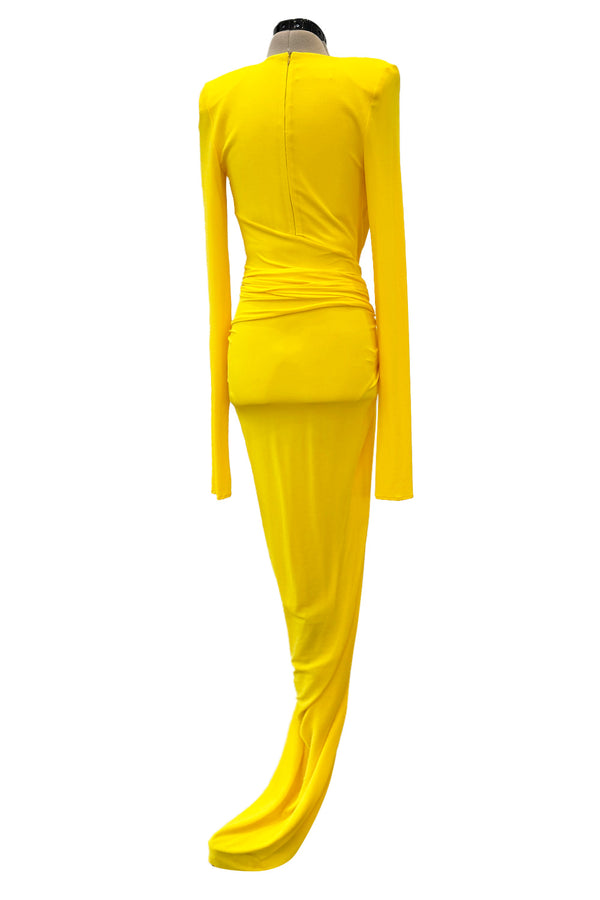 Gorgeous Spring 2020 Alexandre Vauthier Yellow Silk Jersey Dress w Plunge & High Front Slit