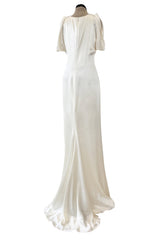 Minimalist 2011 Alexander McQueen Bias Cut Liquid Silk Satin Ivory Dress w Amazing Sleeves