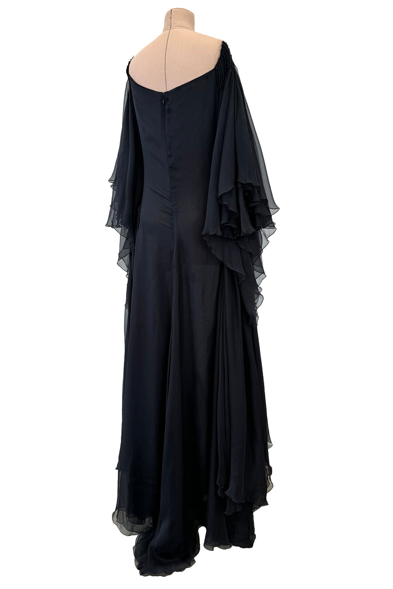 Beautiful Fall 2002 Valentino by Mr. Valentino Runway Look 65 Flowing Black Silk Chiffon Caftan Dress