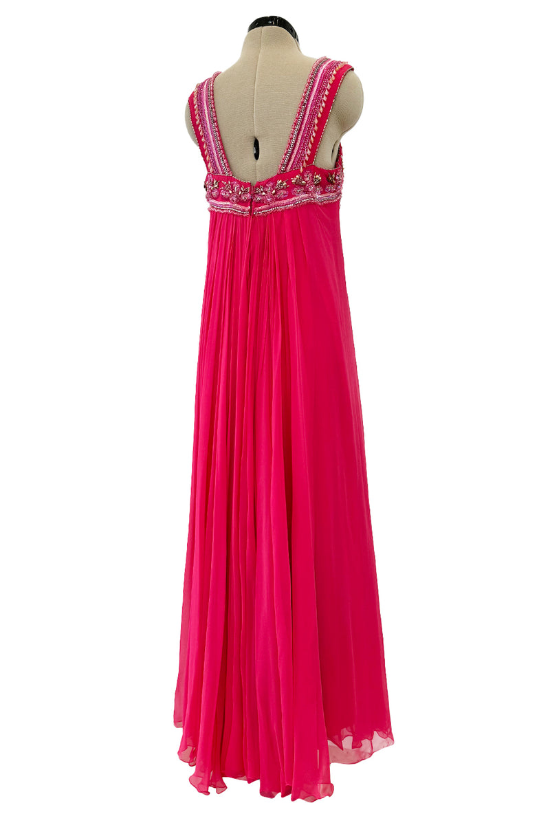 1960s Helen Rose Pink Silk Chiffon Dress w Elabroately Beaded & Sequins Bodice