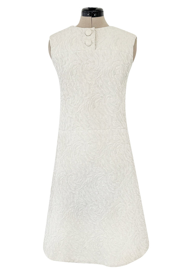 1960s Christian Dior Demi-Couture Textured Ivory Silk A-Line Dress & Matching Crop Jacket