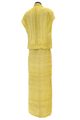 Incredible Late 1970s Halston Couture Hand Beaded Silk Skirt & Sleeveless Top Set in Yellow
