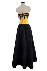 1987-1988 Christian Dior by Marc Bohan Textured Black Silk Skirt & Hand Beaded Corset Set