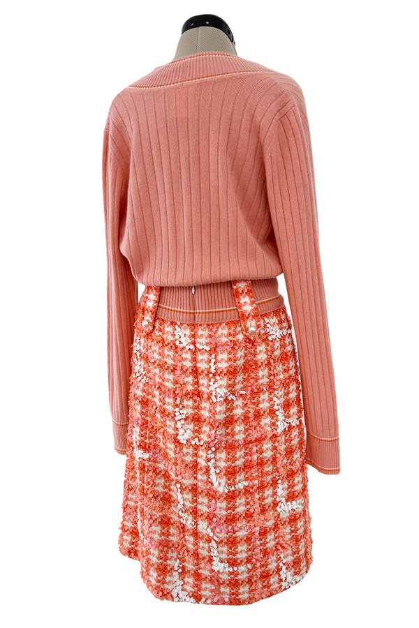 Phenomenal Spring 2001 Chanel by Karl Lagerfeld Runway Cashmere & Sequin Top & Skirt Set