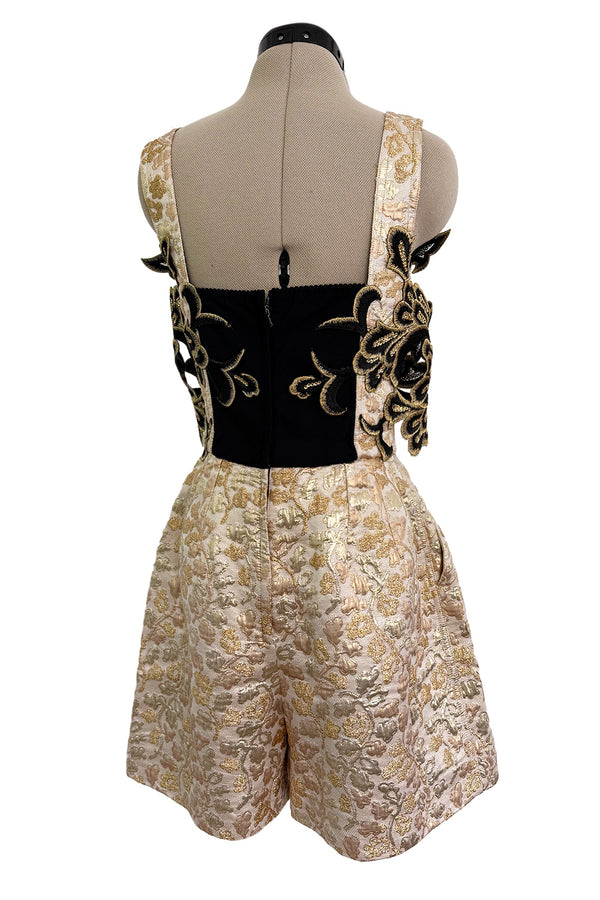 Outstanding Fall 2016 Dolce & Gabbana Metallic Gold Brocade Playsuit w 3D Magic Mirror & Embroidered & Sequin Details