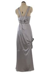 Wonderful Fall 2008 Christian Dior by John Galliano Deep Silver Silk Bias Cut Dress w Fabric Flower Details