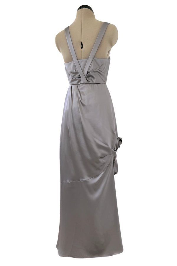 Wonderful Fall 2008 Christian Dior by John Galliano Deep Silver Silk Bias Cut Dress w Fabric Flower Details