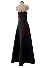 Exquisite Fall 1978 Stavropoulos Bias Cut Black Silk Dress w Red Striped Pattern & Red Underskirt