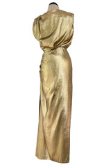 Iconic Fall 1991 Yves Saint Laurent Runway Slinky Gold Lame Dress w Gold Button Details