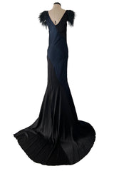Resort 2008 Nina Ricci by Olivier Theyskens Runway Look 28 Bias Cut Blue & Black Dress w Feather Detailing & Train
