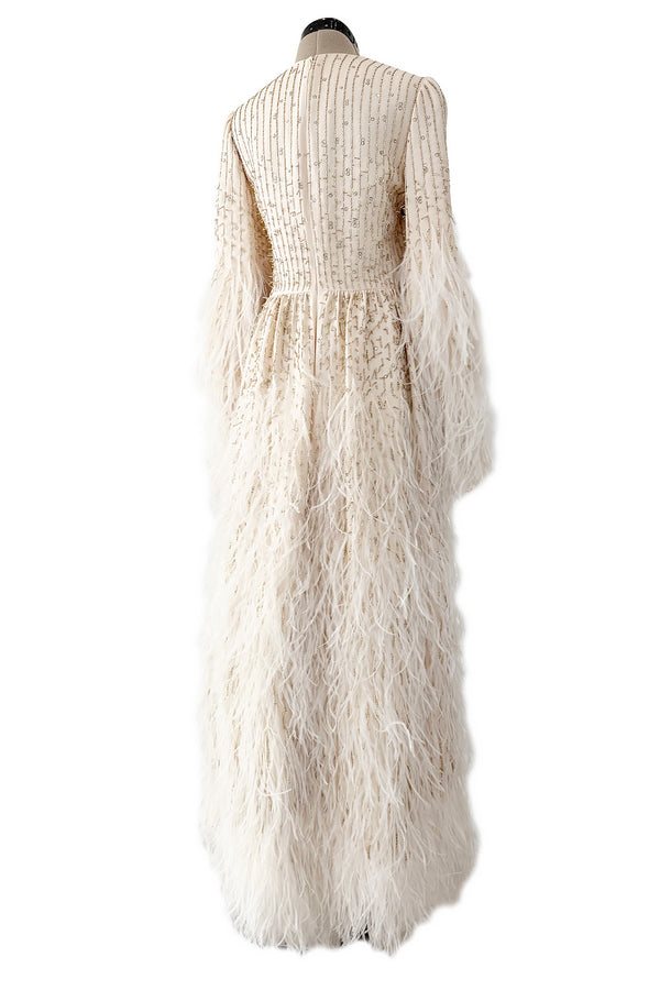 Extraordinary Resort 2020 Valentino by Pierpaolo Piccioli Ivory Silk Beaded Feather Dress