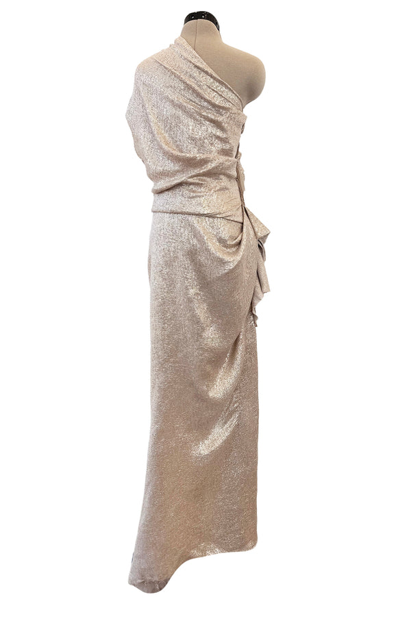 Spectacular Spring 2011 Lanvin by Alber Elbaz Pale Metallic Gold Silver Lame One Shoulder Dress