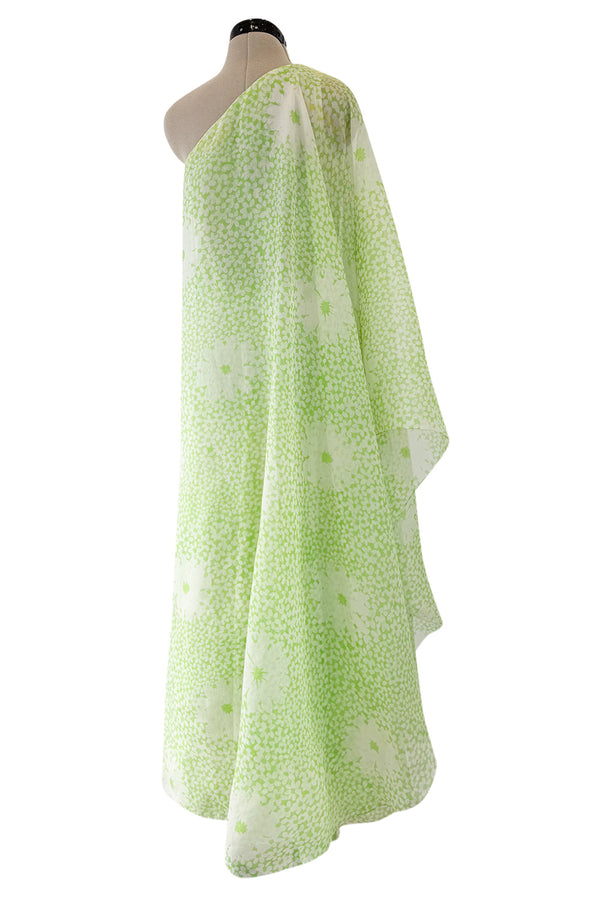 Dreamy Spring 1974 Lanvin by Jules-Francois Crahay Pale Green Floral Print One Shoulder Dress