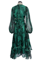 Well Documented Spring 1970 Unlabeled Thea Porter Green Butterfly Print Silk Chiffon Dress