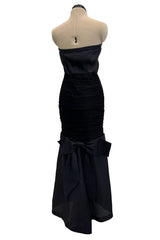 Stunning Spring 1987 Yves Saint Laurent Ad Campaign Silk & Gathered Black Net Strapless Dress