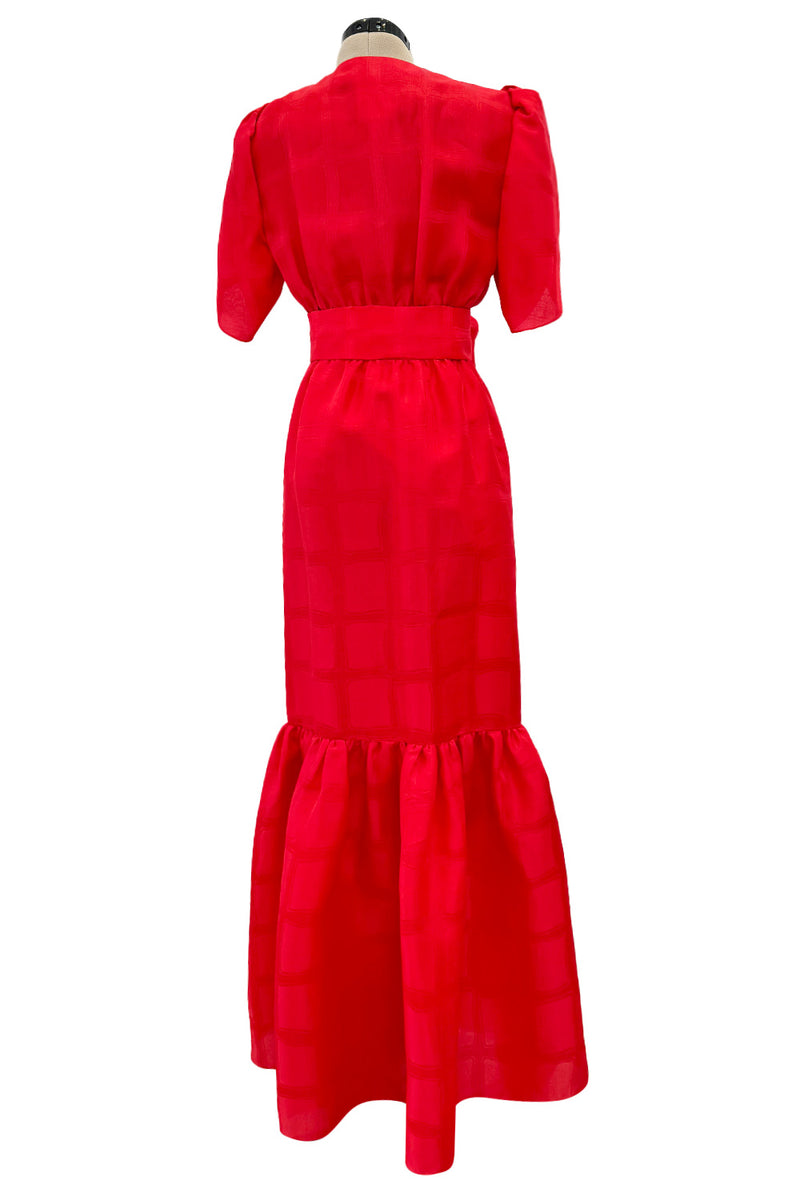 Gorgeous Spring 1974 Givenchy Red Silk Organza Full Lower Skirted Dress w Sash & Incredible Sleeves