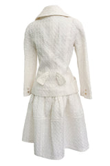 Extraordinary Spring 2006 Christian Dior by John Galliano Textured Off White Bow Detailed Jacket & Full Skirt Suit