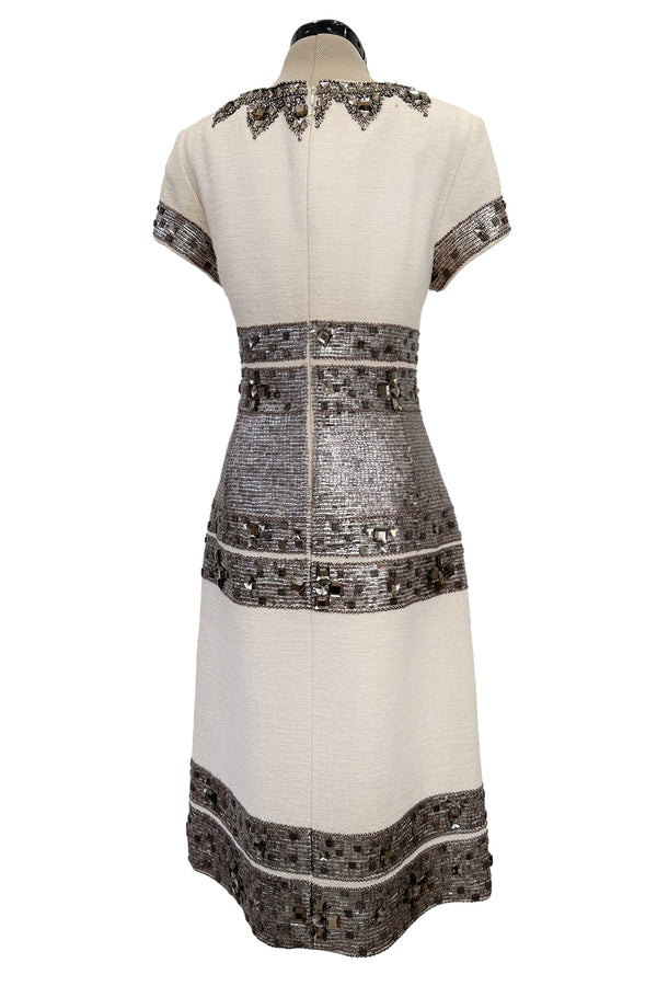 Superb Fall 2007 Oscar de la Renta Runway Look 38 Sequin & Bead on Ivory Boucle Wool Runway Dress