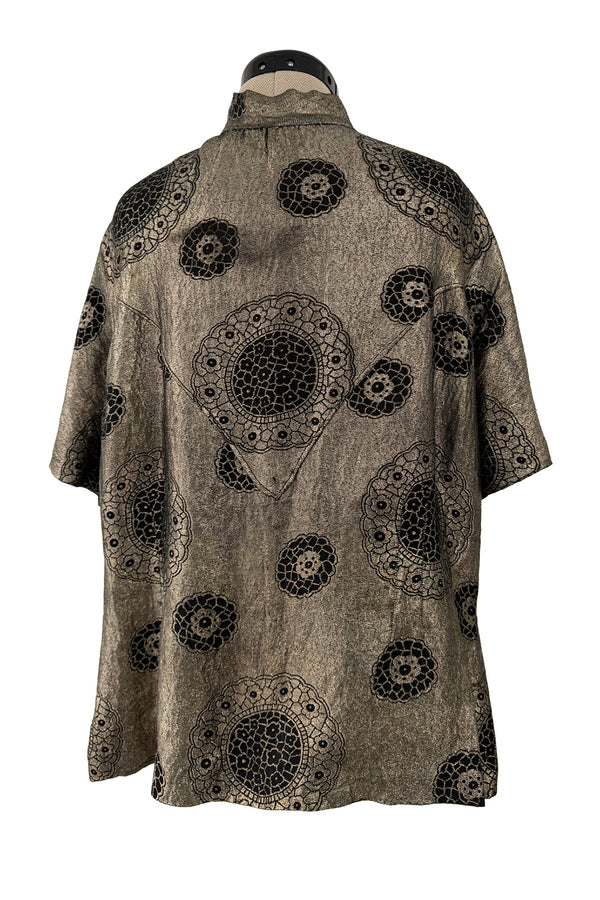 Decadent 1920s Unlabeled Real Metal Thread Metallic Lame & Black Pattern Easy Fit Top