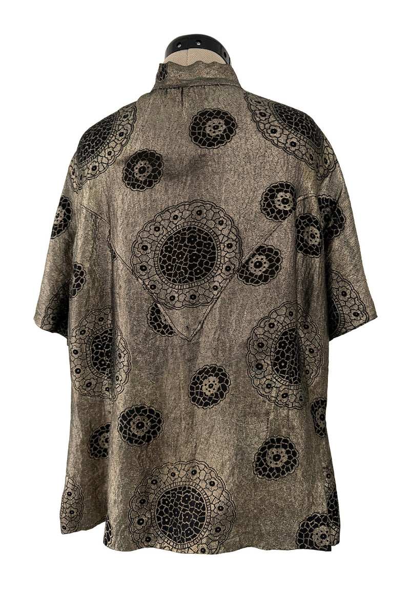 Decadent 1920s Unlabeled Real Metal Thread Metallic Lame & Black Pattern Easy Fit Top